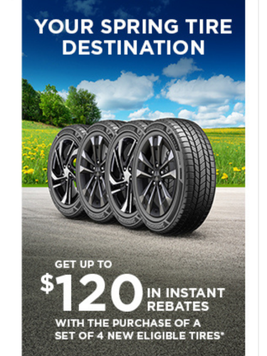Save Up To $120 On A Set of 4 Tires
